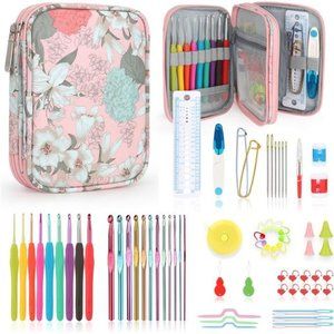 Crochet Hooks Set with Crochet Case, 73-Piece Crochet Hooks Kit Knitting